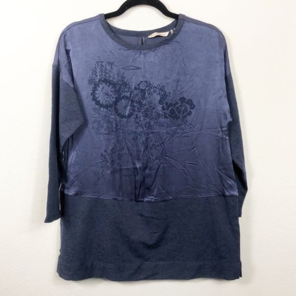 Soft Surroundings Petite Small Purple Floral Tunic 3/4 Sleeves Keyhole Back - Picture 2 of 8